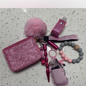 Pink and Gray Glitter Bag Accessories Set